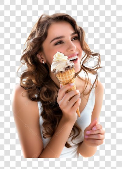 Uma Linda Mulher, Tomando Um Sorvete De Casquinha
