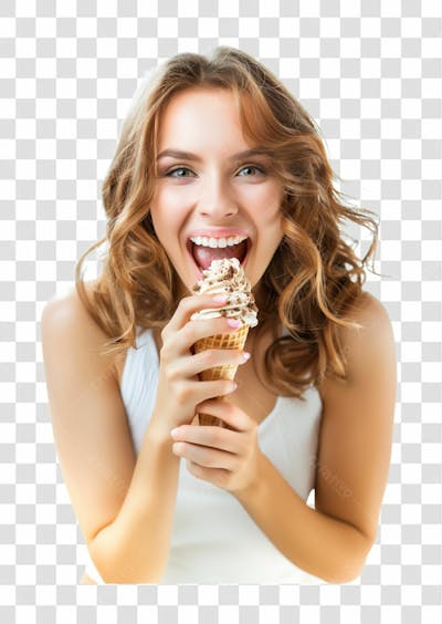 Uma Linda Mulher, Tomando Um Sorvete De Casquinha