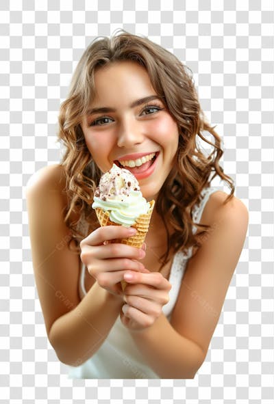 Uma Linda Mulher, Tomando Um Sorvete De Casquinha