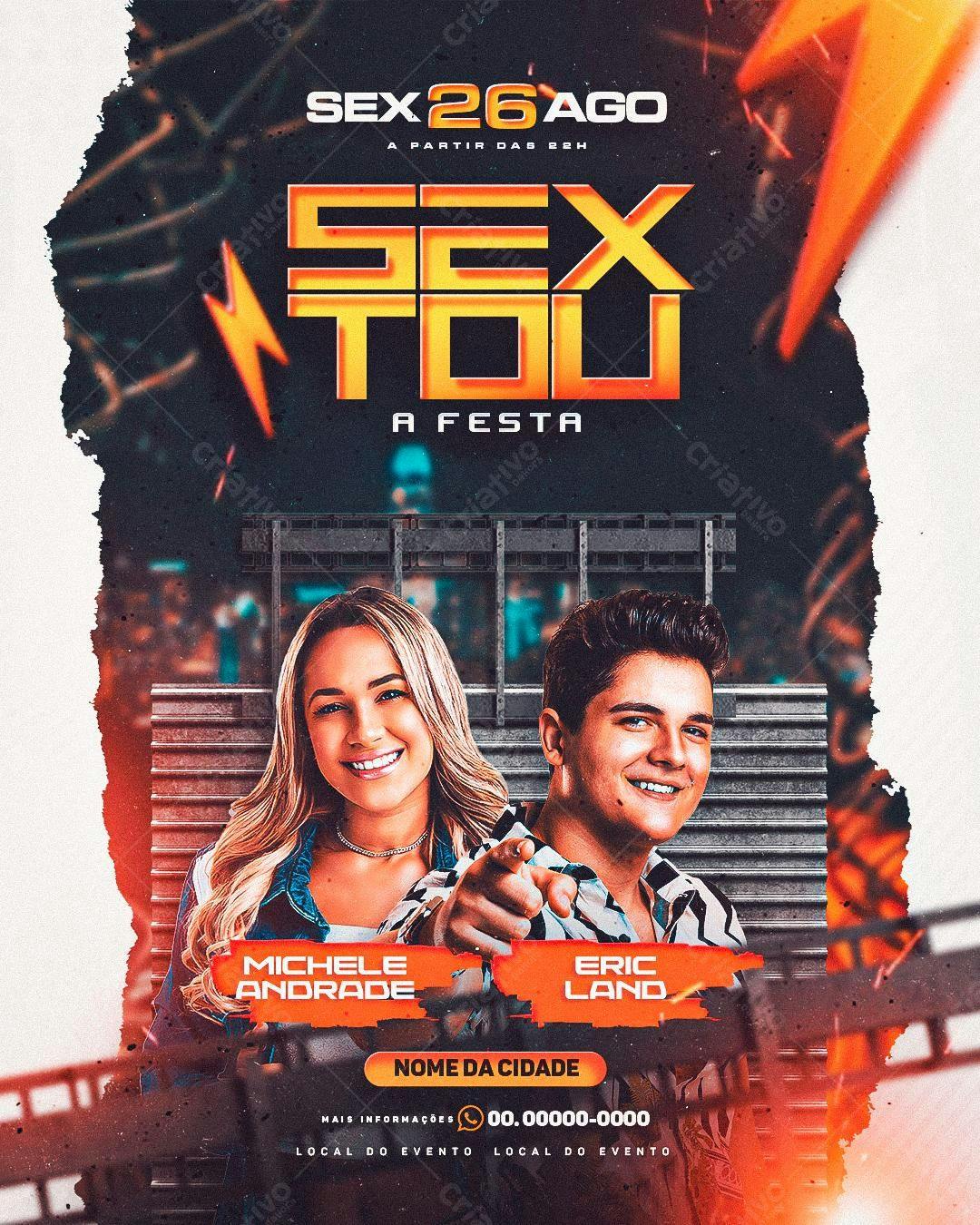 Flyer Festa Sex Tour com Michele Andrade e Eric Land PSD Editável