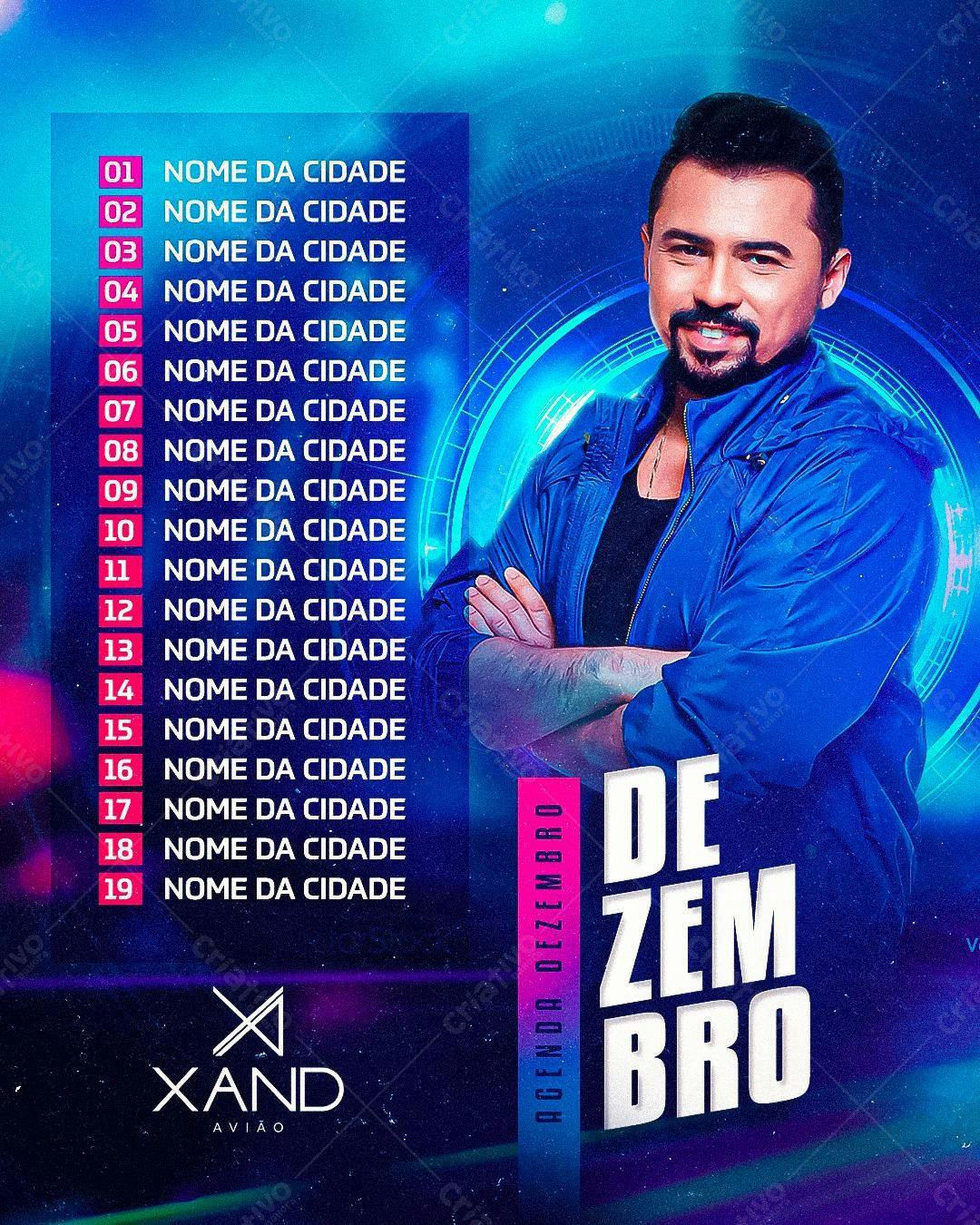 Flyer para Shows de Xand Avião em Dezembro PSD Editável