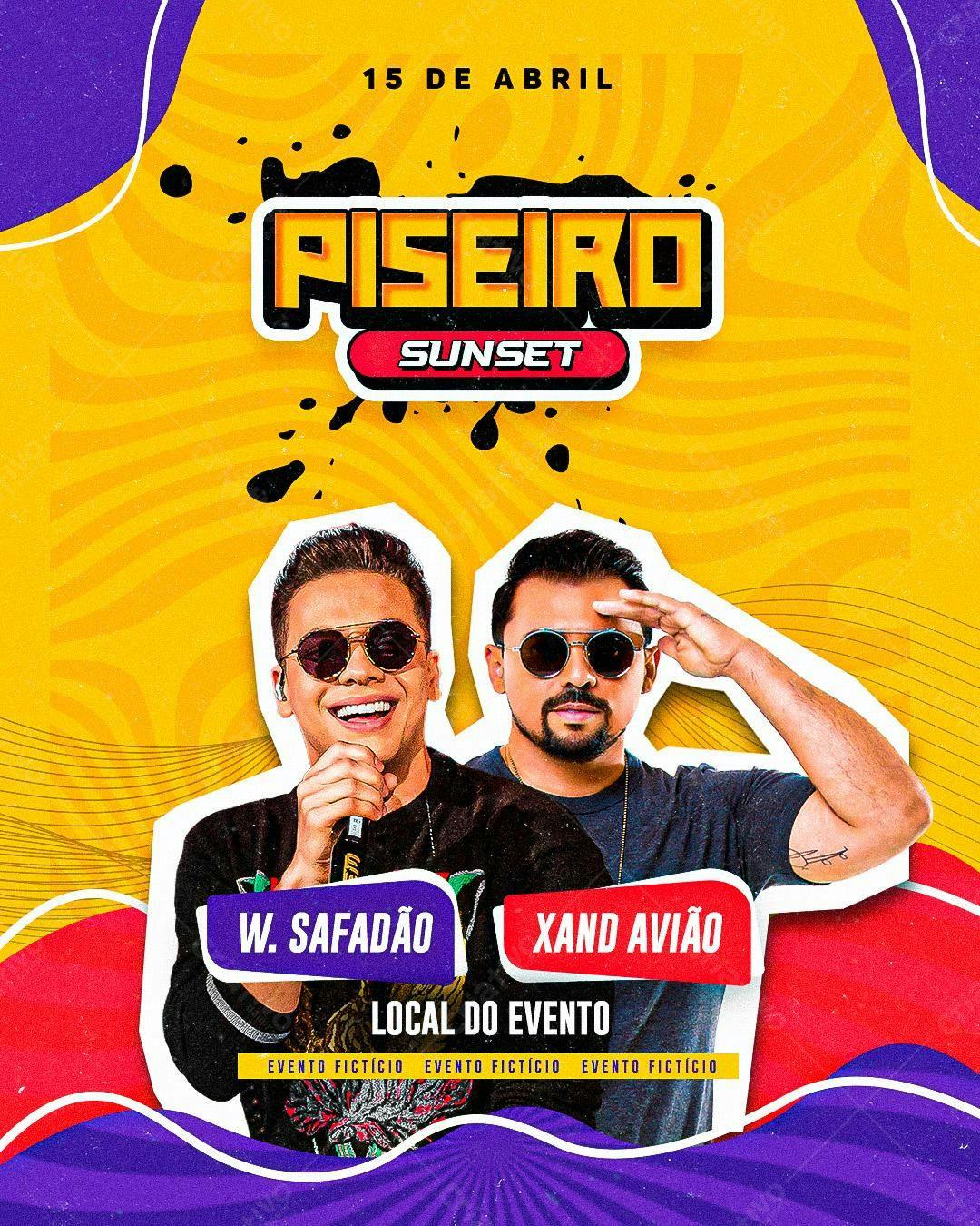 Flyer Piseiro Sunset com W. Safadão e Xand Avião PSD Editável