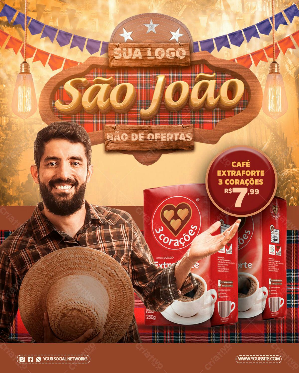 Flyer Festa Junina com Ofertas de Café PSD Editável