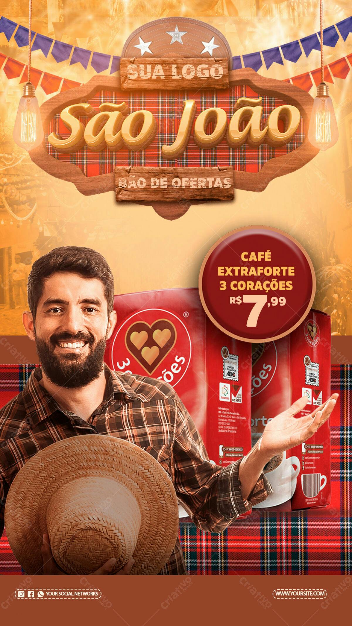 Flyer Festa Junina com Promoção de Café PSD Editável