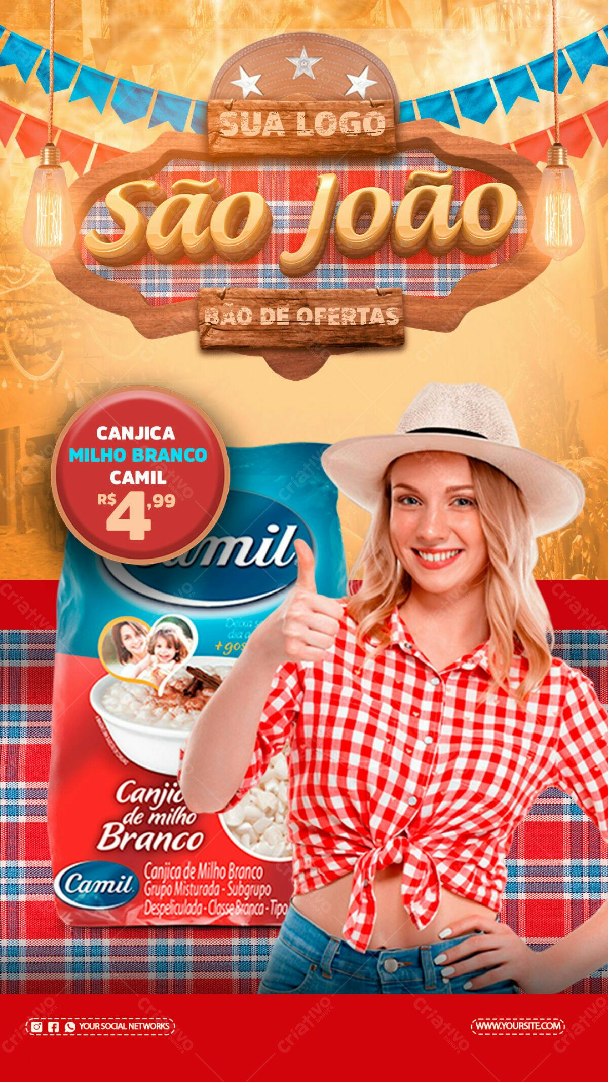 Flyer Festa Junina com Ofertas PSD Editável
