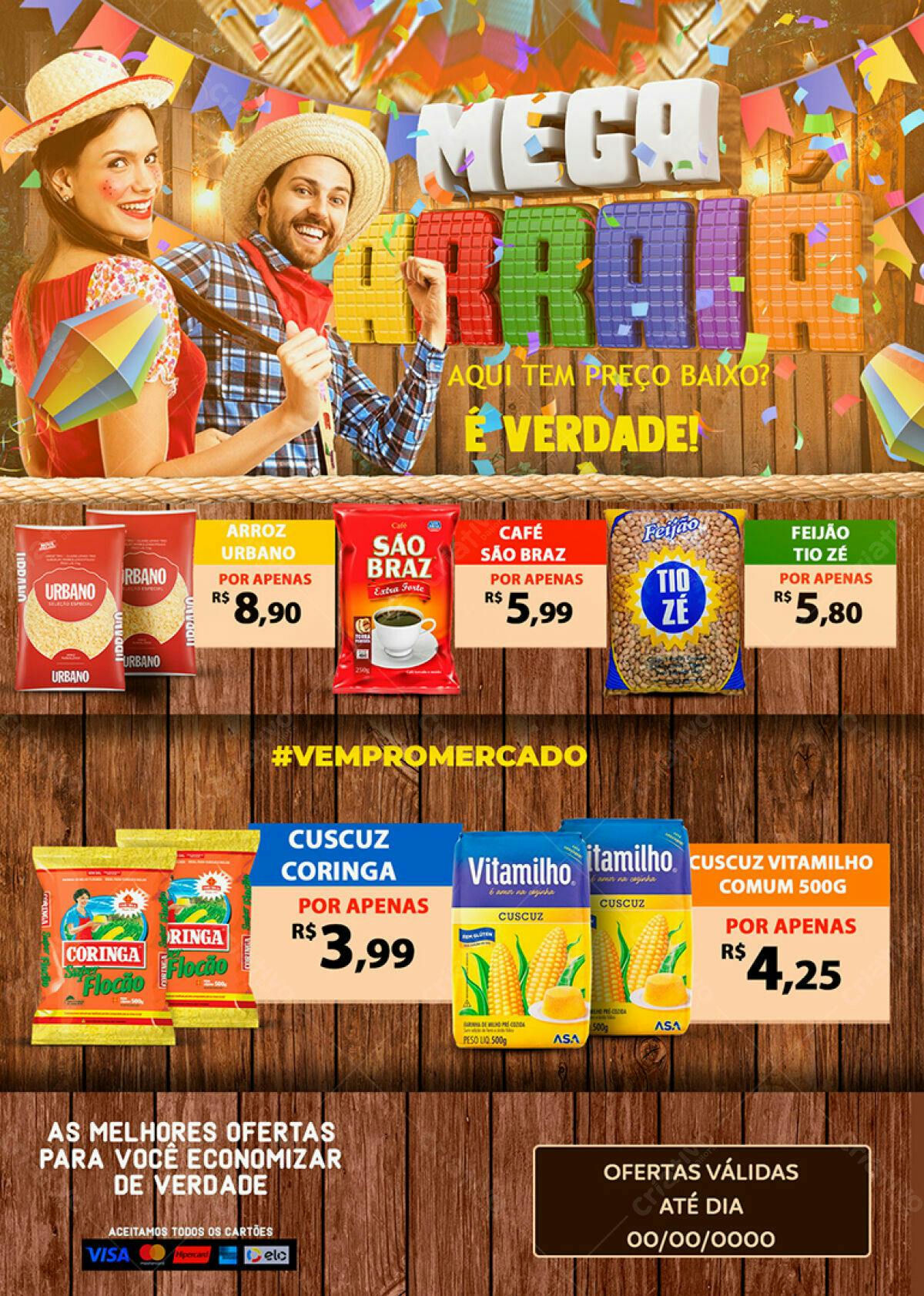 Flyer Festa Junina com Preços Baixos PSD Editável