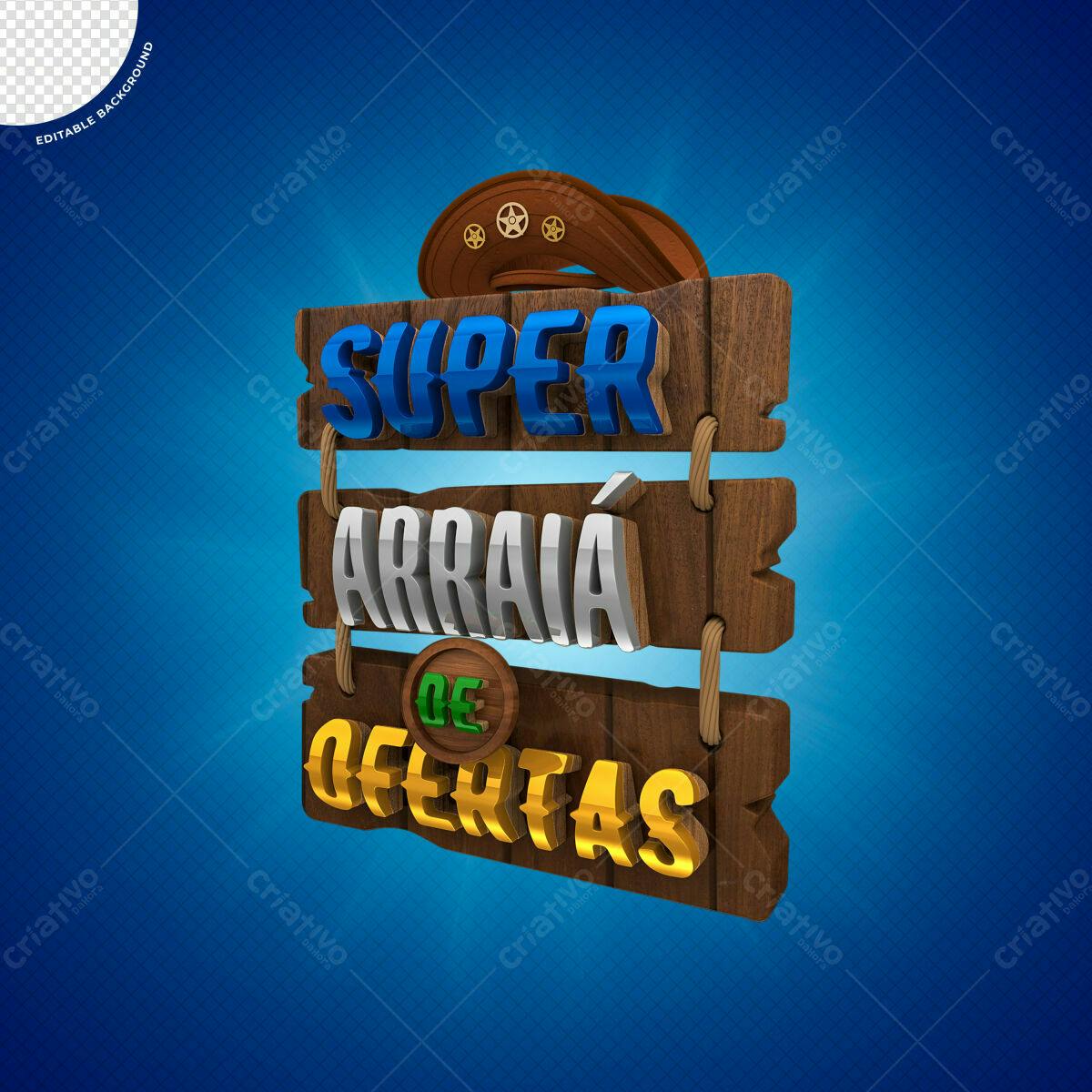 Placa de Madeira Festa Junina Super Arraiá de Ofertas PSD Editável