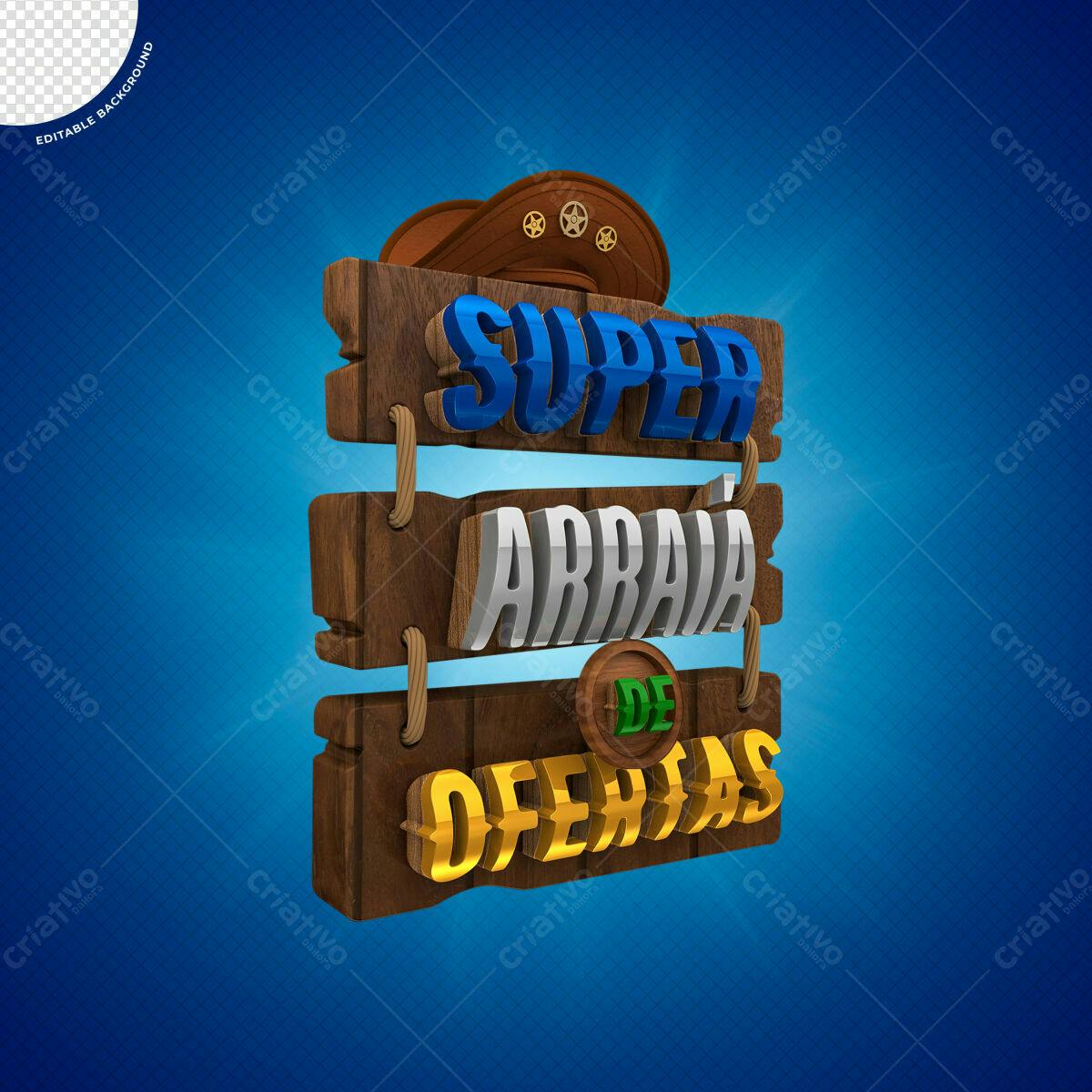 Placa de Madeira Festa Junina Super Arraiá de Ofertas PSD Editável