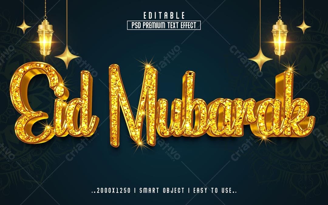 Efeitos de Texto Eid Mubarak PSD Editável