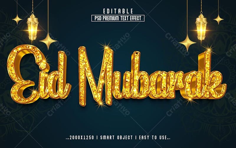 Efeito de texto editável 3d de eid mubarak em estilo moderno mockup
