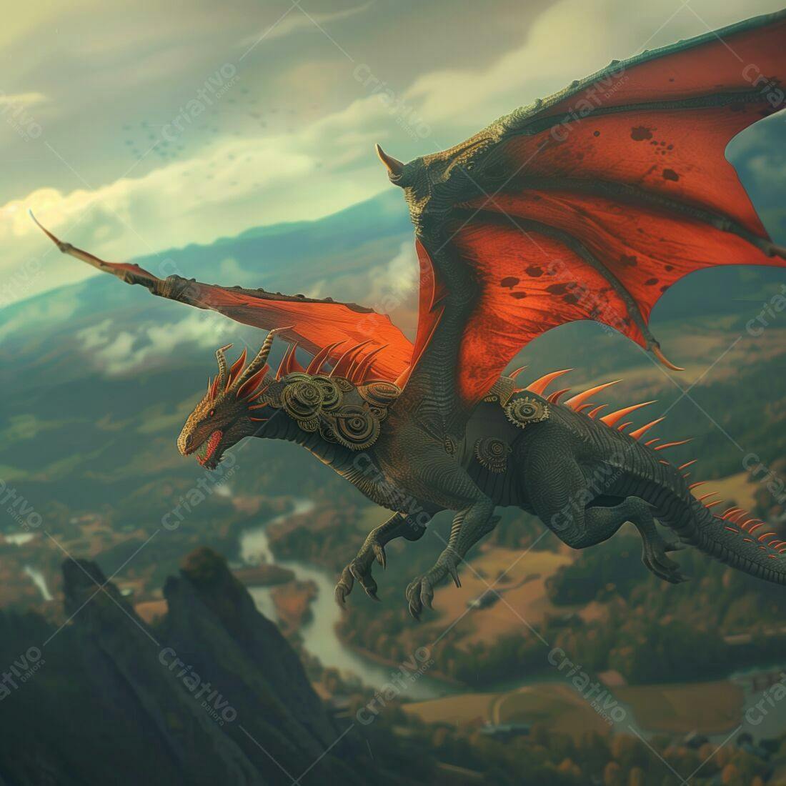 Dragão Mecânico sobre Paisagem Outonal