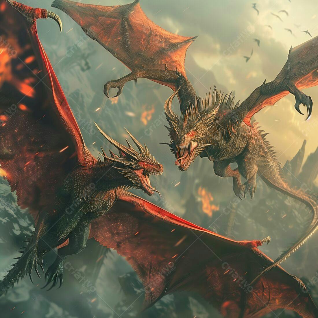 Dragões em combate aéreo cenário épico