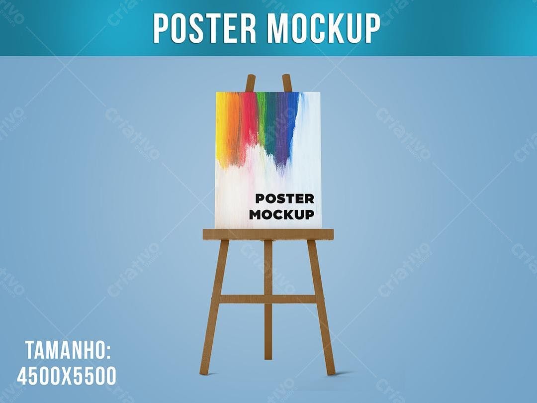 Mockup de Poster em Cavalete com Pintura Abstrata Colorida