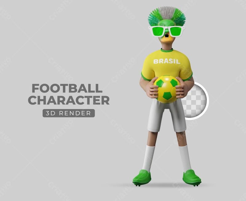 Personagem 3d brasil futebol ilustração 3d