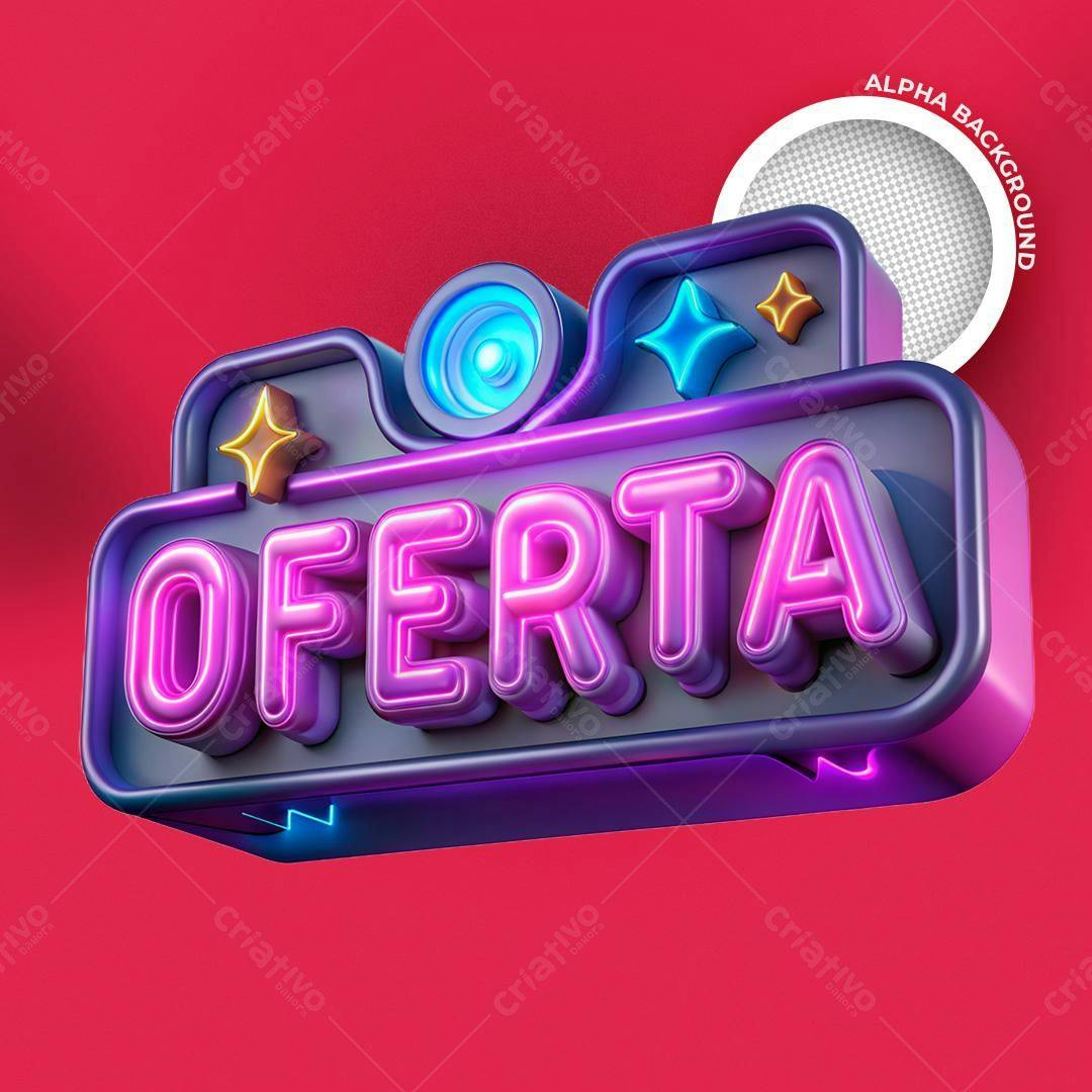 Selo 3D promocional neon roxo e azul