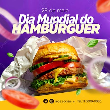 Social media hamburgueria dia mundial do hamburguer 28 de maio psd editavel