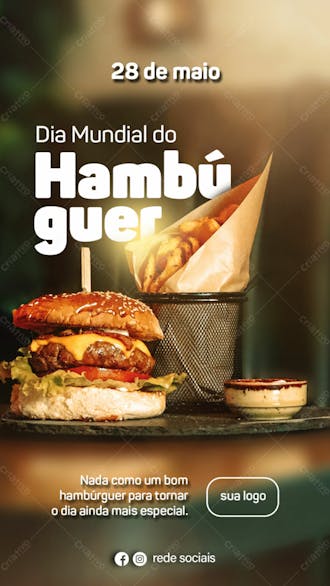 Story social media hamburgueria dia mundial do hamburguer 28 de maio psd editavel