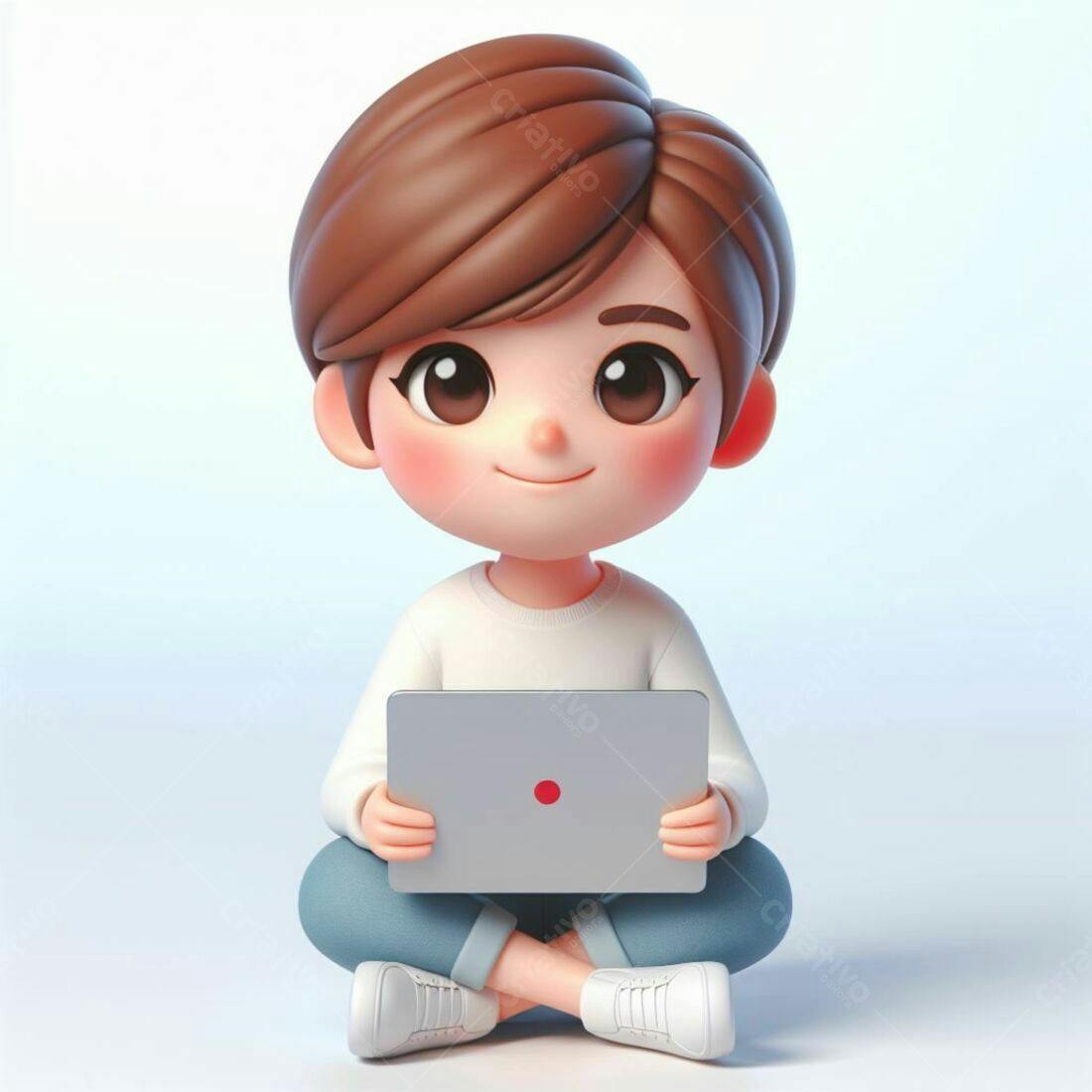 Menino com tablet sentado no chão