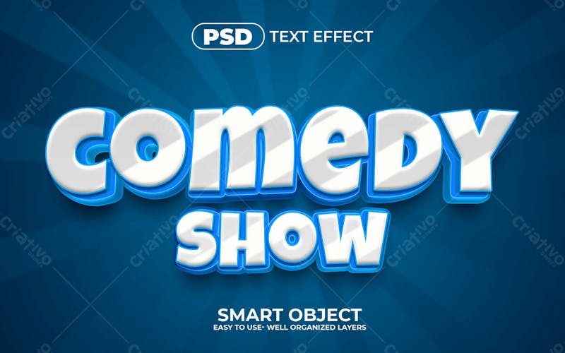 Efeito de texto editável 3d comedy show blue em estilo moderno