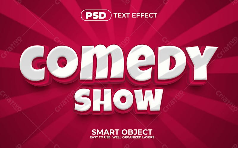 Efeito de texto editável 3d comedy show red em estilo moderno