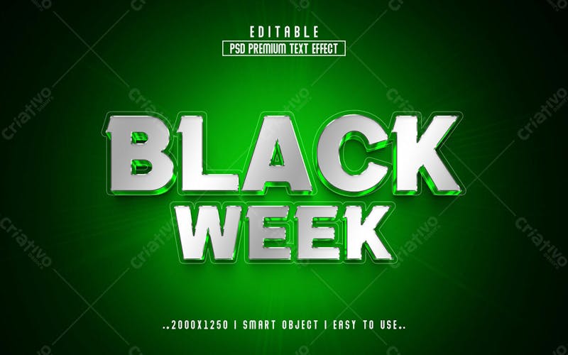 Efeito de texto editável black week 3d em estilo moderno