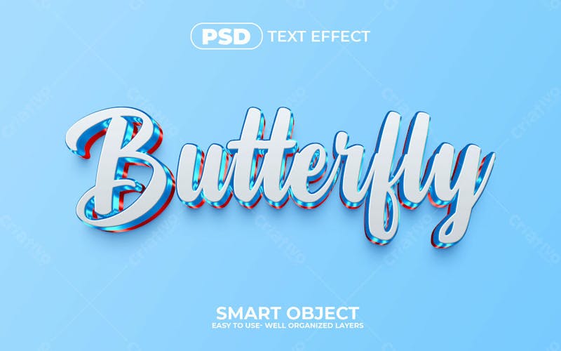 Efeito de texto editável borboleta 3d em estilo moderno