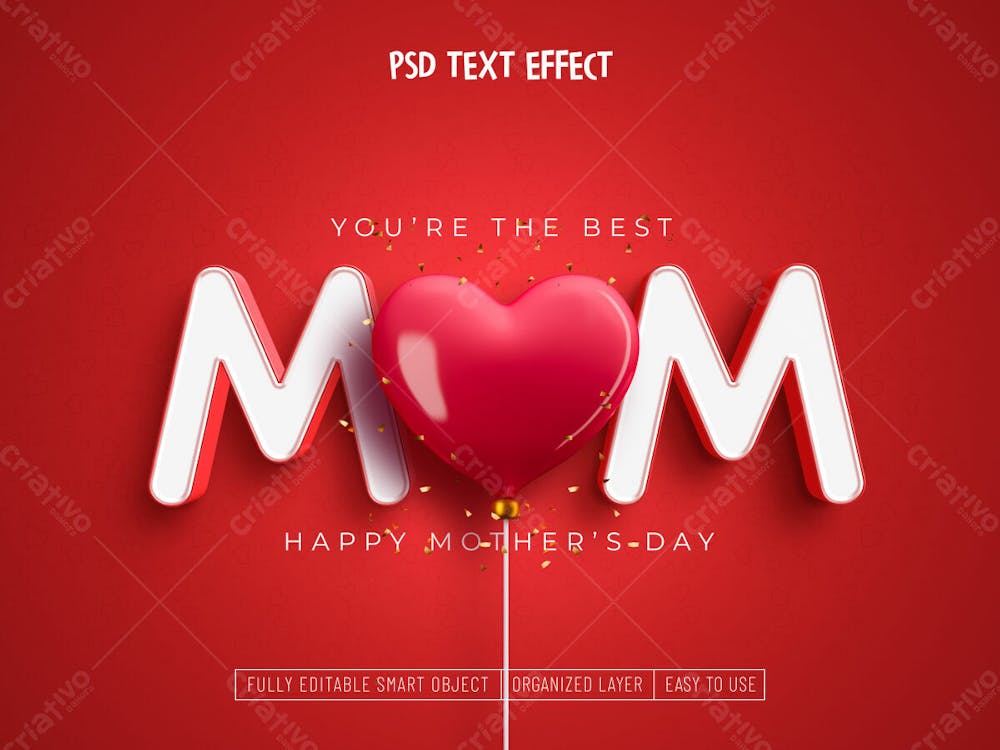 Efeito De Texto Editável Em 3D Do Feliz Dia Das Mães Em Estilo Moderno