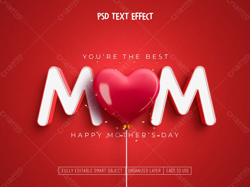 Efeito de texto editável em 3d do feliz dia das mães em estilo moderno