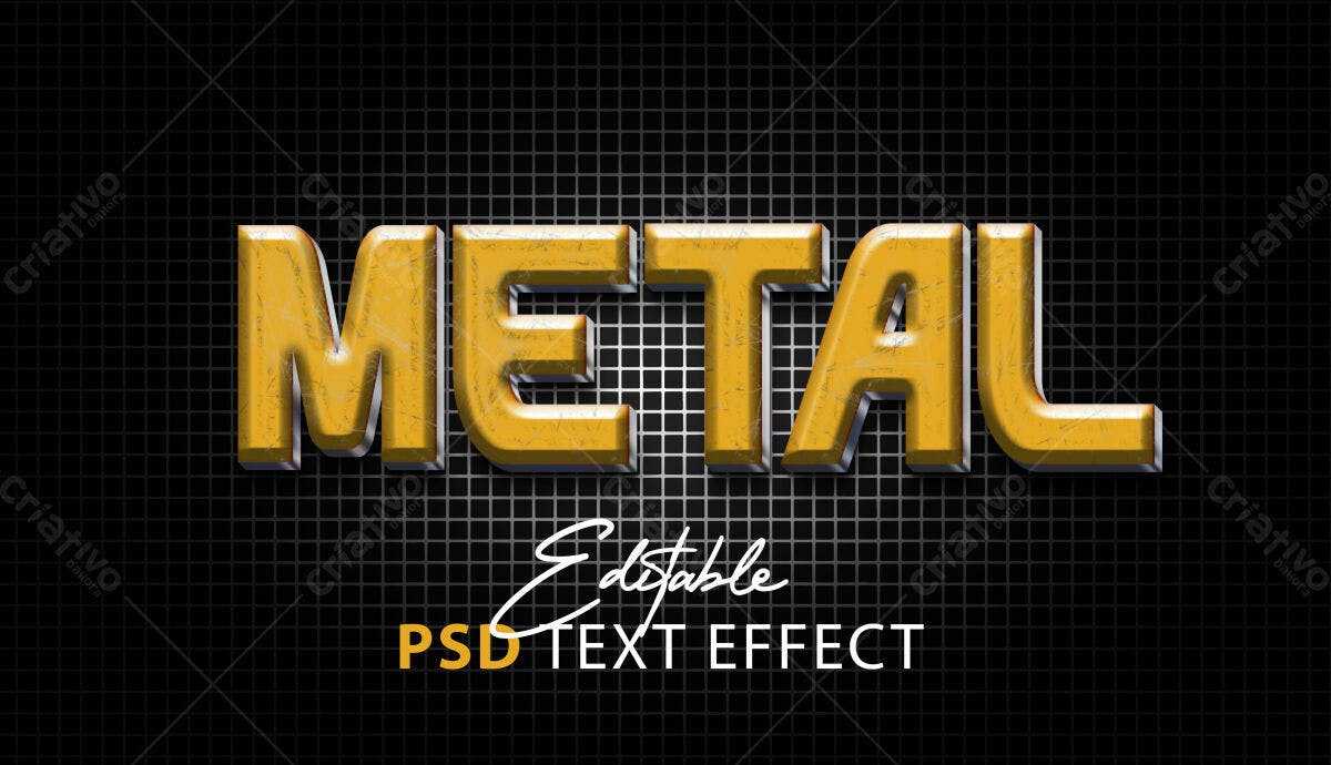 Efeito de Texto Metálico Dourado PSD Editável