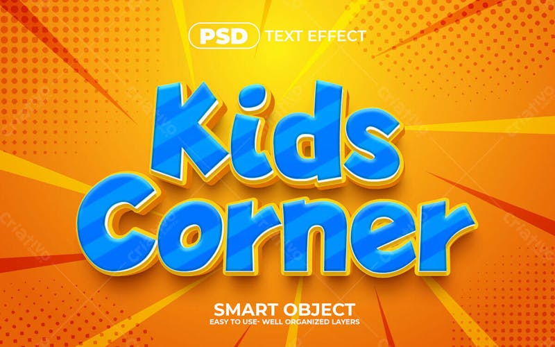 Efeito de texto editável kids corner 3d em estilo moderno v 2