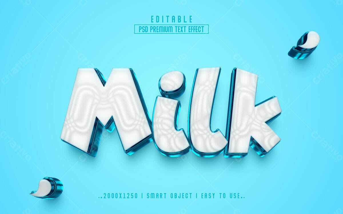 Efeito de Texto 3D Leite PSD Editável
