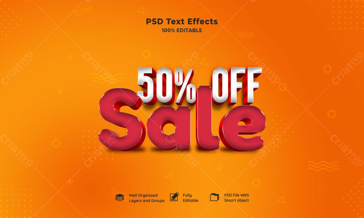 Efeitos de Texto 50% OFF Sale PSD Editável