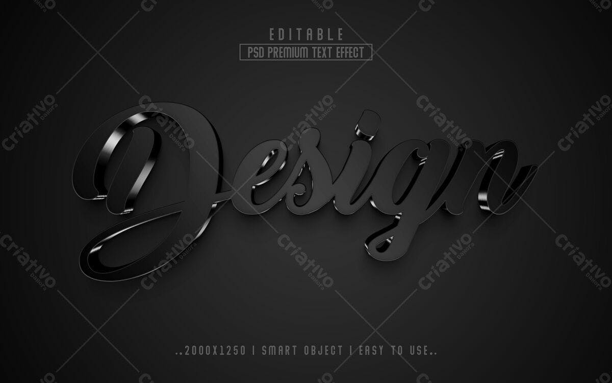 Efeito de Texto 3D em Preto PSD Editável