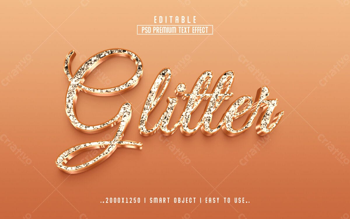 Efeito de Texto Glitter Dourado PSD Editável