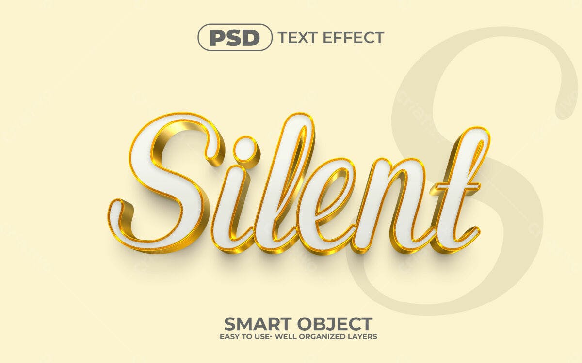 Efeito de Texto 3D Dourado e Branco PSD Editável