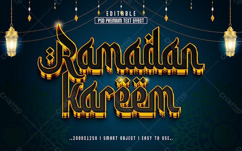 Efeito de texto editável ramadan kareem 3d em estilo premium moderno e elegante