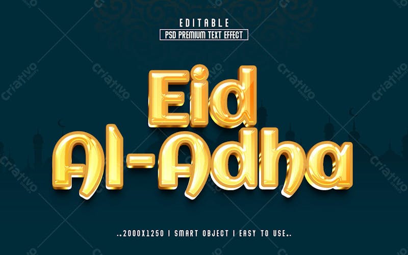 Eid al adha golden 3d efeito de texto editável em estilo moderno e elegante em relevo versão 5