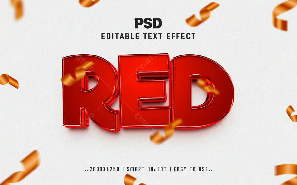 Efeito de Texto 3D Vermelho PSD Editável