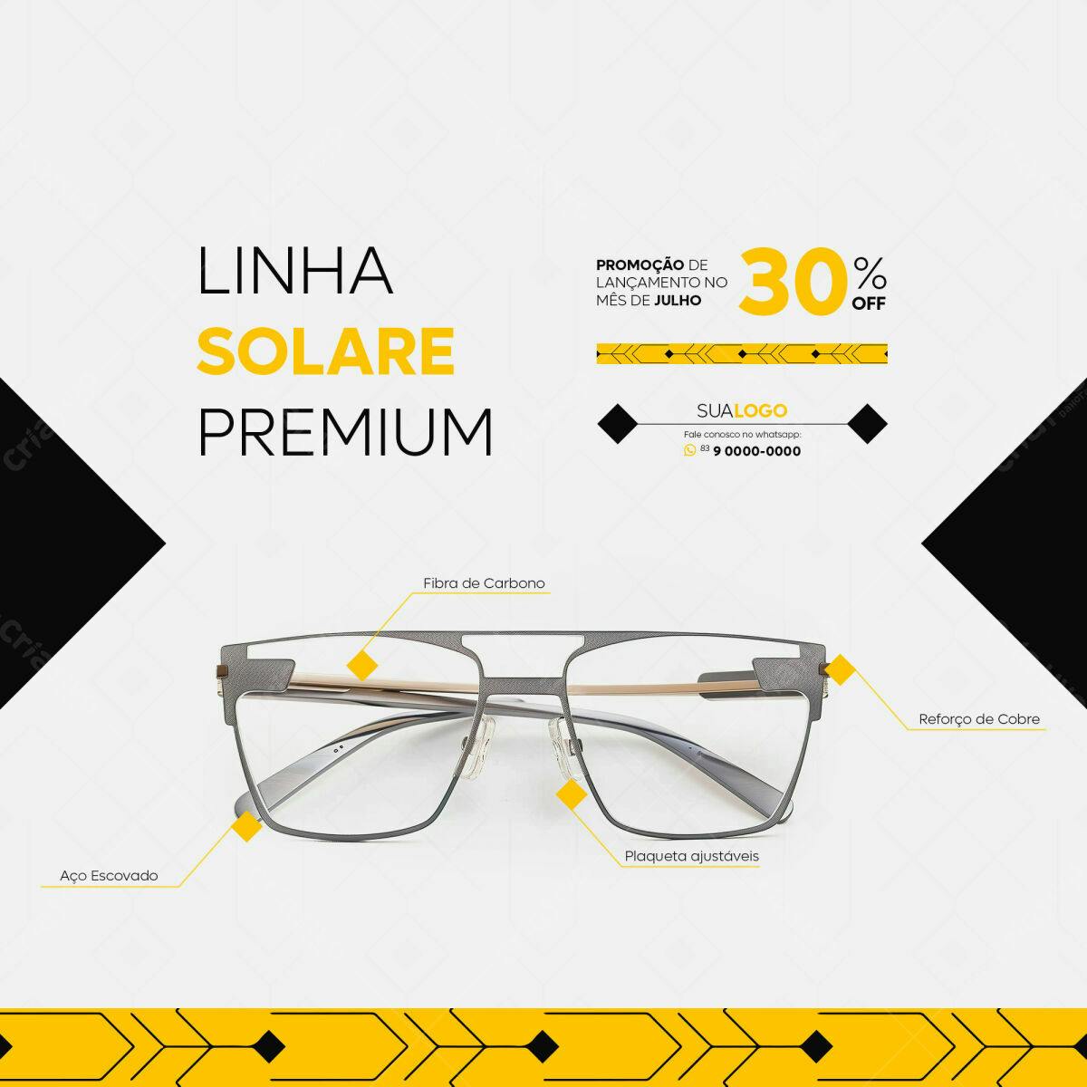 Post para Lançamento Óculos Solare Premium PSD Editável
