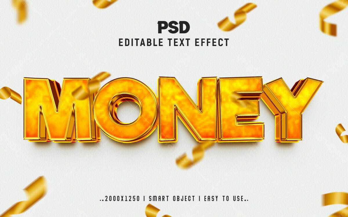 Efeito de Texto Dinheiro em Ouro PSD Editável