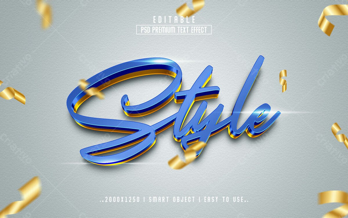 Efeito de Texto Estiloso Azul e Dourado PSD Editável