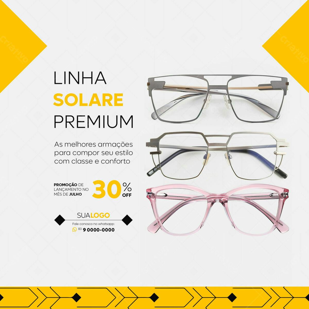 Flyer de Lançamento Óculos Solare Premium PSD Editável