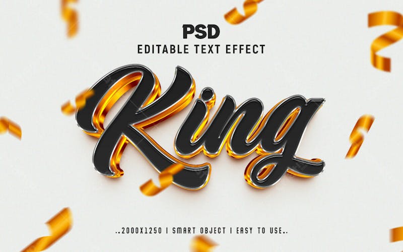 Efeito de texto editável king 3d em estilo moderno e elegante em relevo