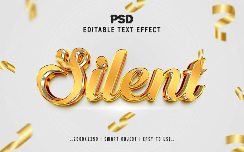 Efeito de texto editável silent golden 3d em estilo moderno e elegante em relevo
