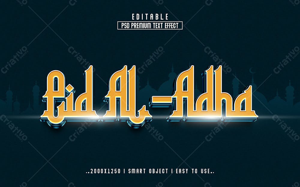 Eid Al Adha Golden 3D Efeito De Texto Editável Em Estilo Moderno E Elegante Em Relevo Versão 3