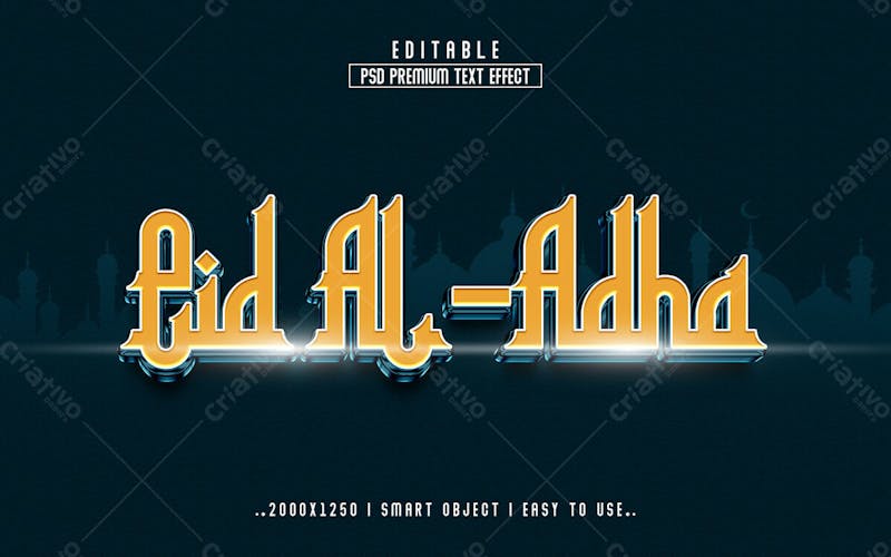 Eid al adha golden 3d efeito de texto editável em estilo moderno e elegante em relevo versão 3
