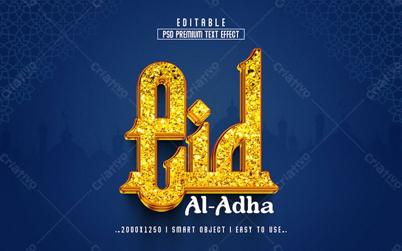 Eid al adha golden 3d efeito de texto editável em estilo moderno e elegante em relevo