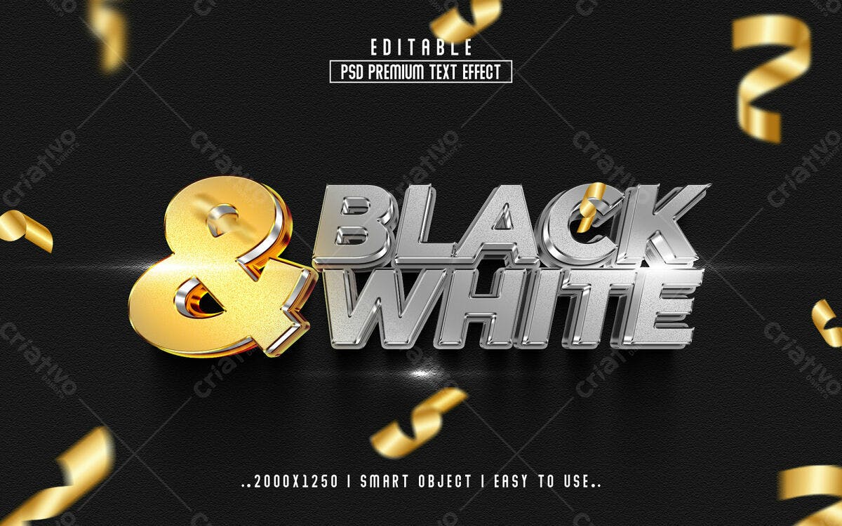 Efeito de Texto Preto e Dourado PSD Editável