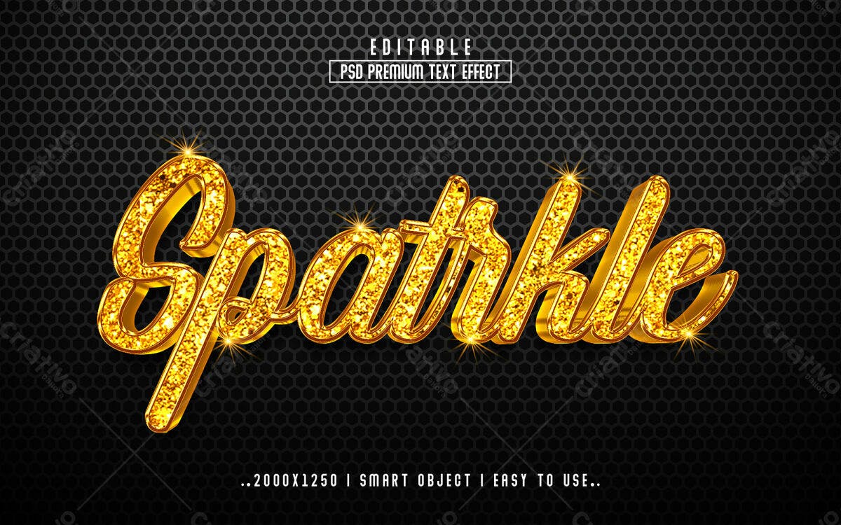 Efeito de Texto Dourado com Glitter PSD Editável
