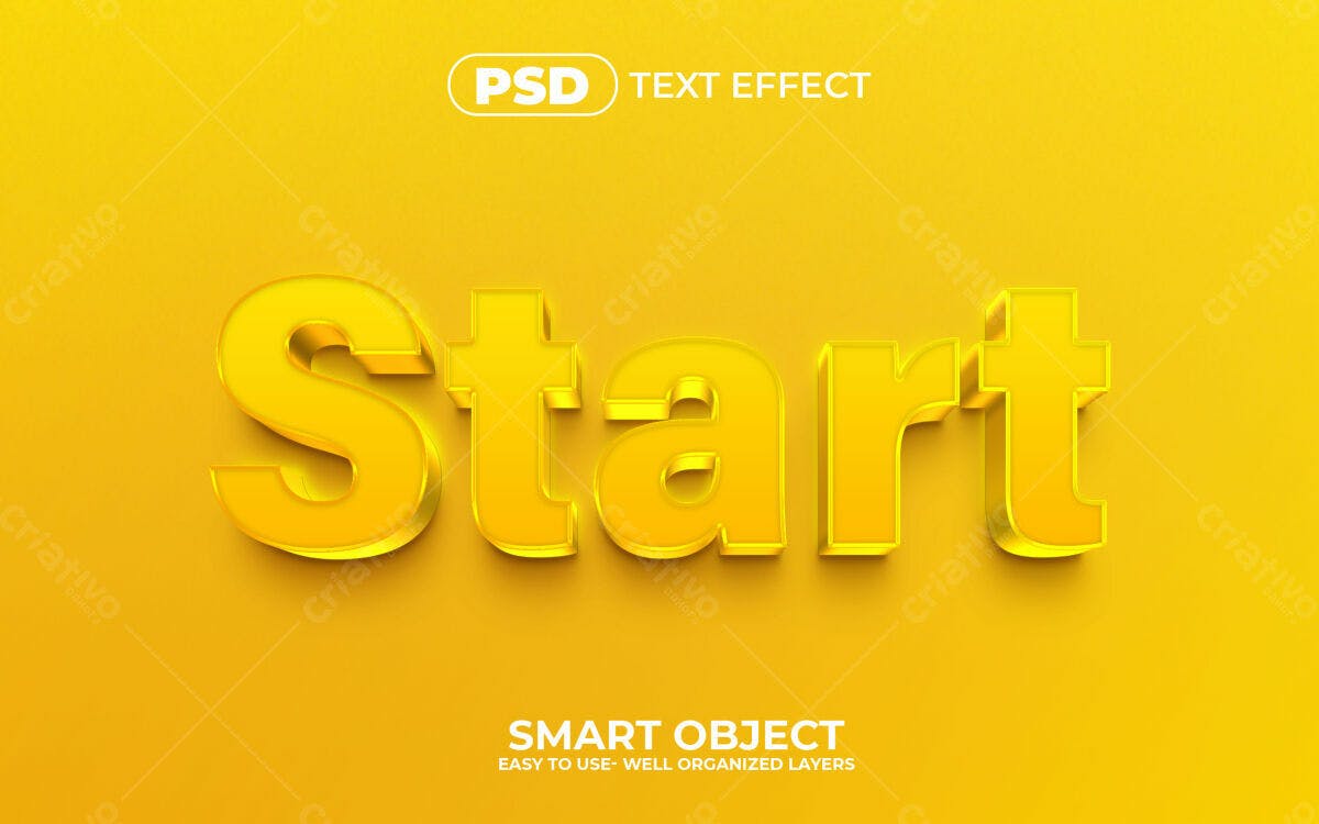 Efeito de Texto 3D Amarelo "Start" PSD Editável